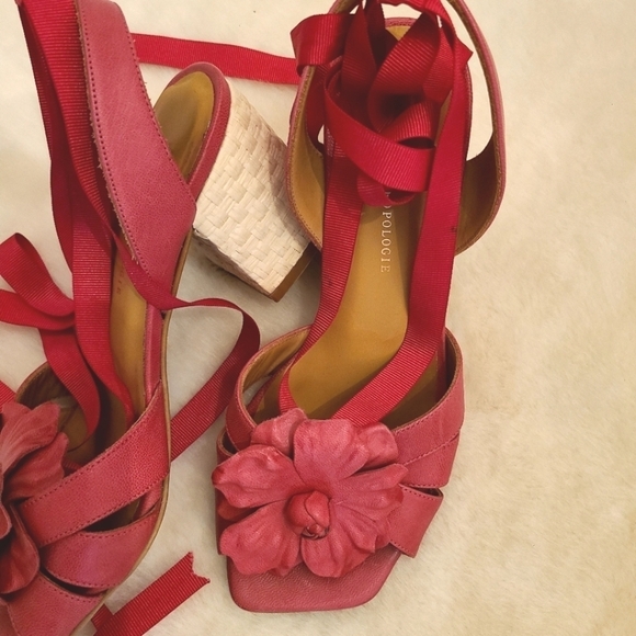 Anthropology Leather & Ankle Wrap 2.5 in Heel Sandals Pink Size 6 - Picture 2 of 7